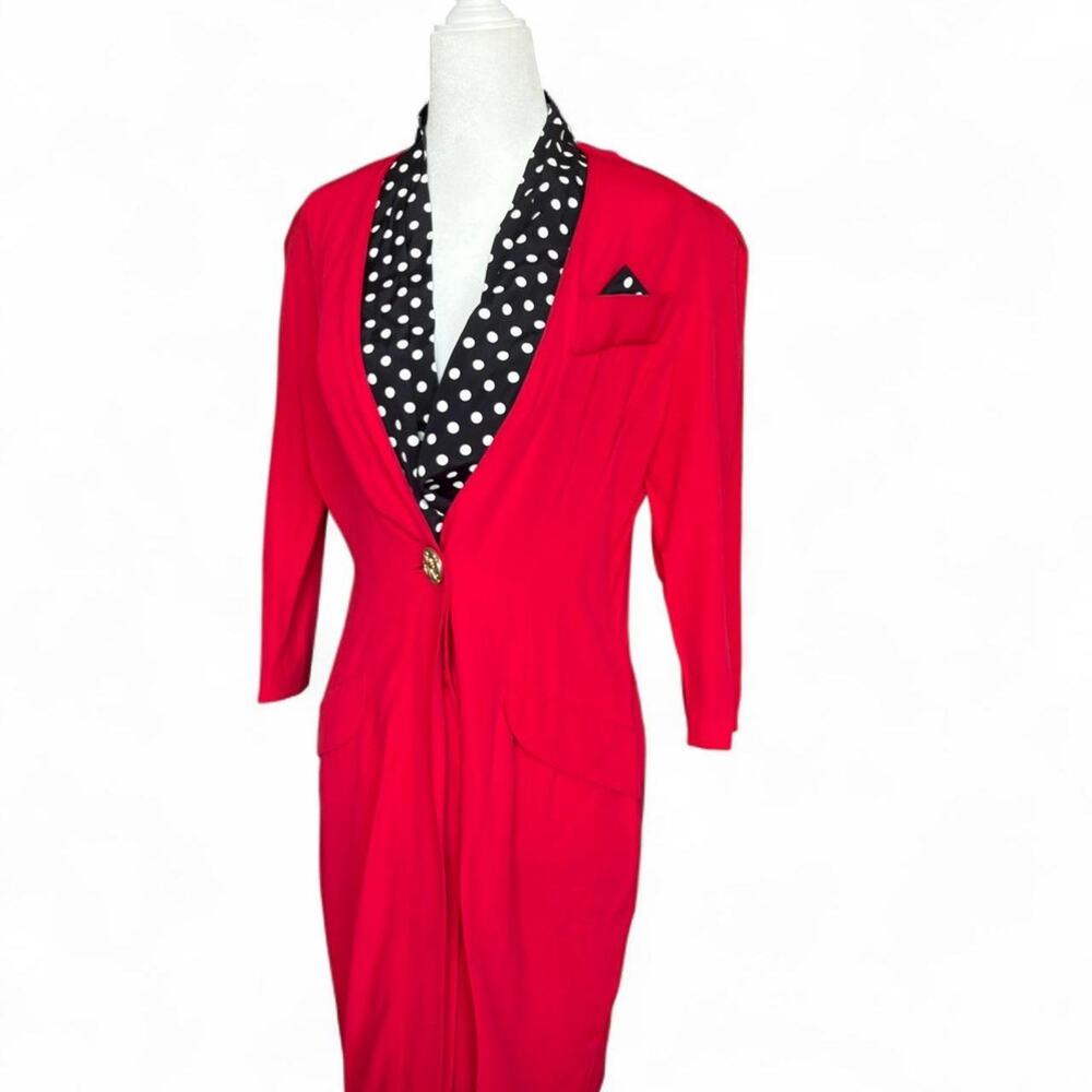 Illustrations Vintage 80s / 90s Red Business Polka Dot Collar Dress - Pinup Vibe